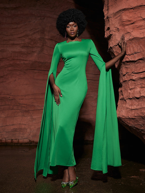Gertie Long Sleeve Cutout Maxi Dress In Green
