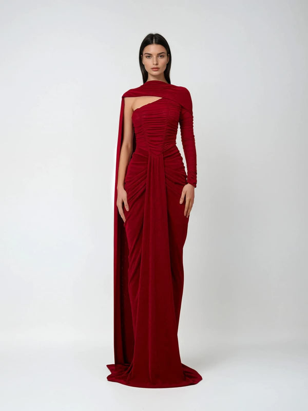 Gigaton Scarf Ruched Velvet Maxi Dress