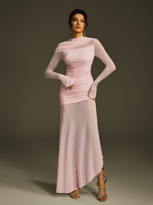 Pink Mesh Mesh Holiday Dress Mesh Two Piece Maxi Dress Hot Pink