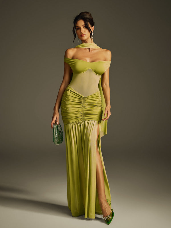 Gryixel Halterneck Ruched Maxi Dress