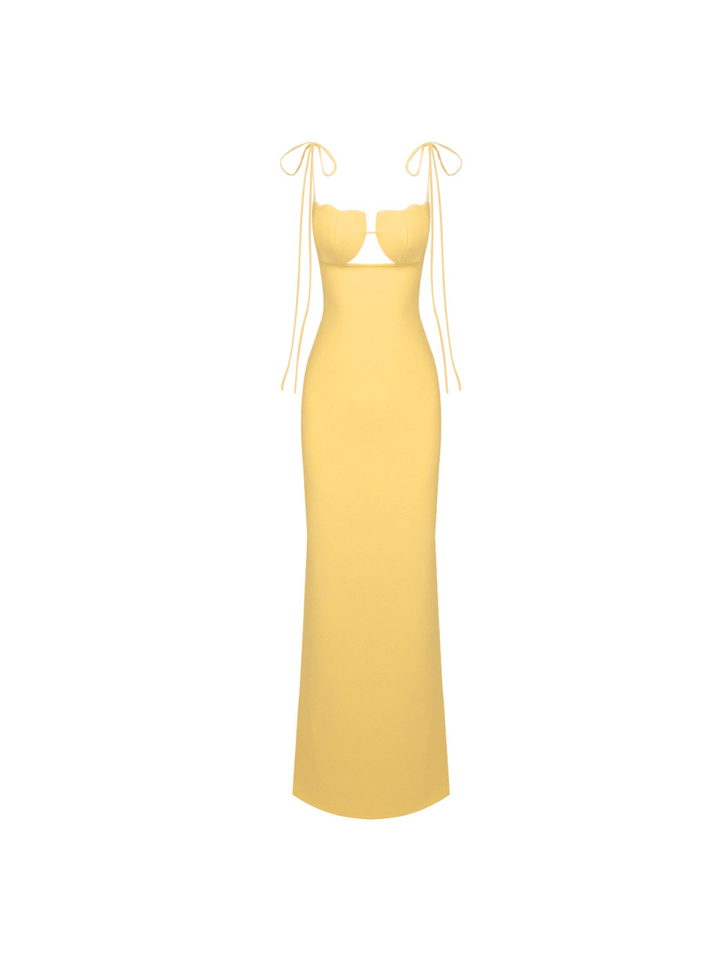 Gwyn Shell Cutout Maxi Bandage Dress In Yellow - Mew Mews