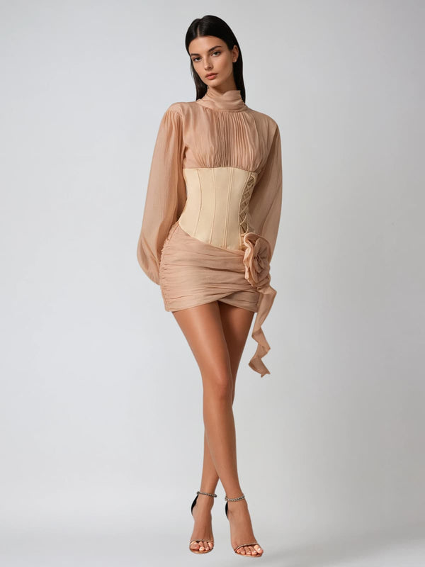 Gyrax Long Sleeve Corset Flower Mini Dress