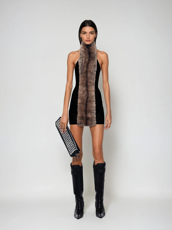 Hadeanix Halterneck Fur Mini Dress