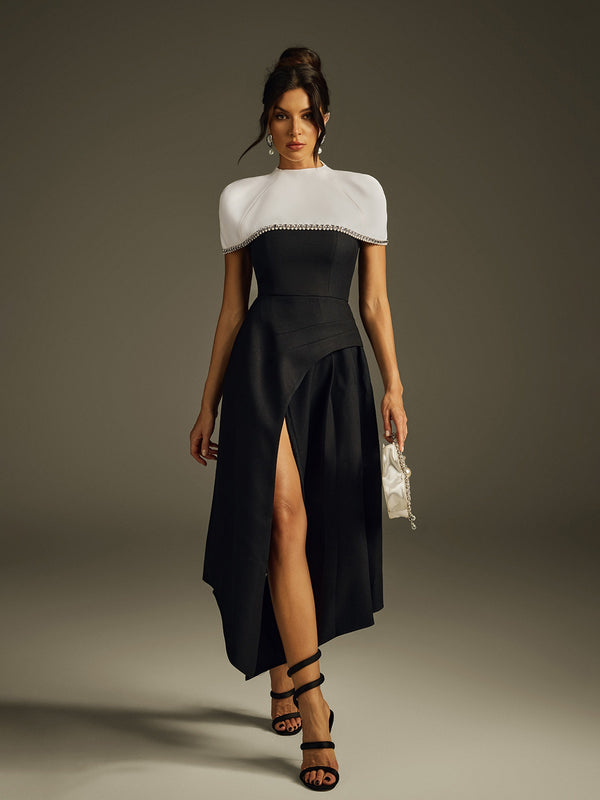 Haelith Rhinestone Cape Maxi Dress