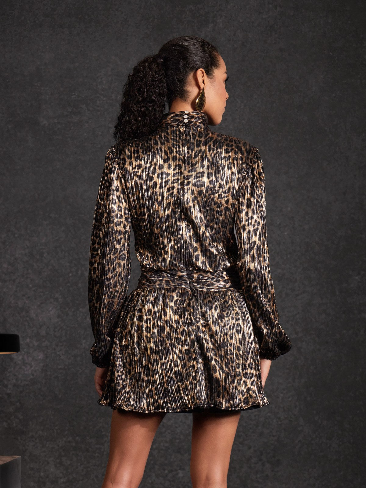 leopard metallic dress Mew Mews Hamilton Pleated Metallic Dress In Leopard