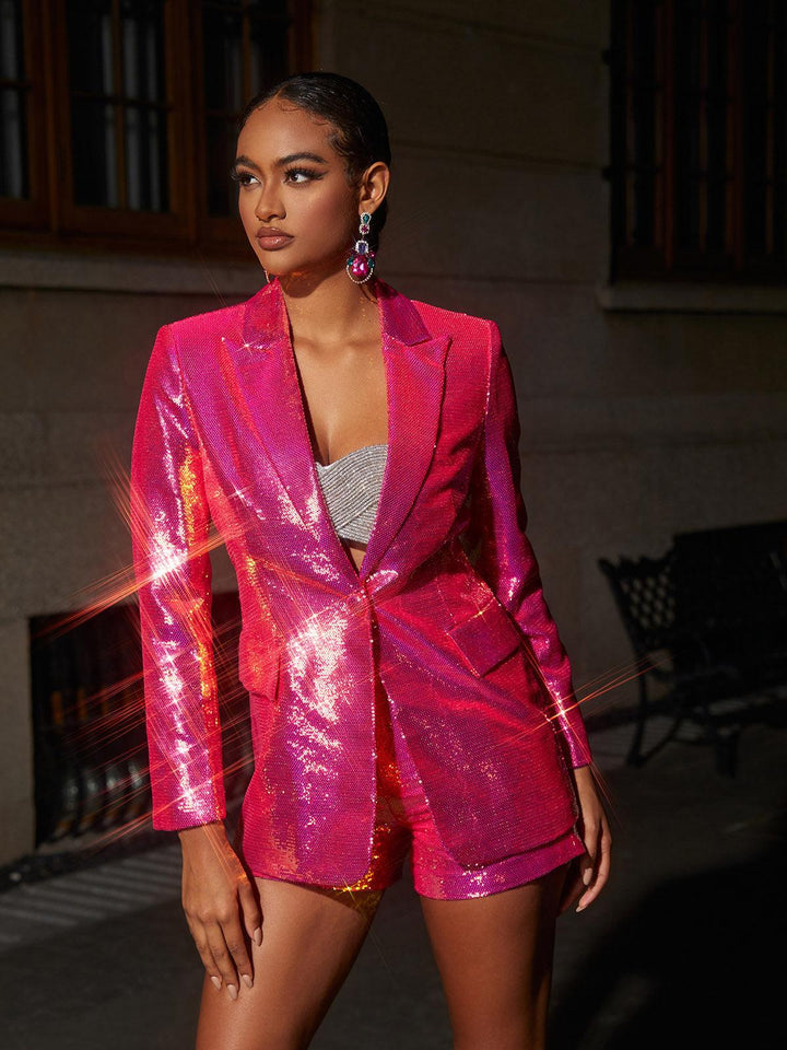 Hanako Sequin Blazer Shorts Set In Hot Pink - Mew Mews