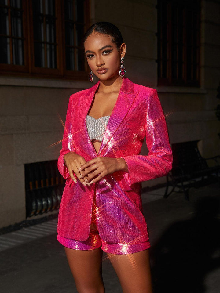 Hanako Sequin Blazer Shorts Set In Hot Pink - Mew Mews