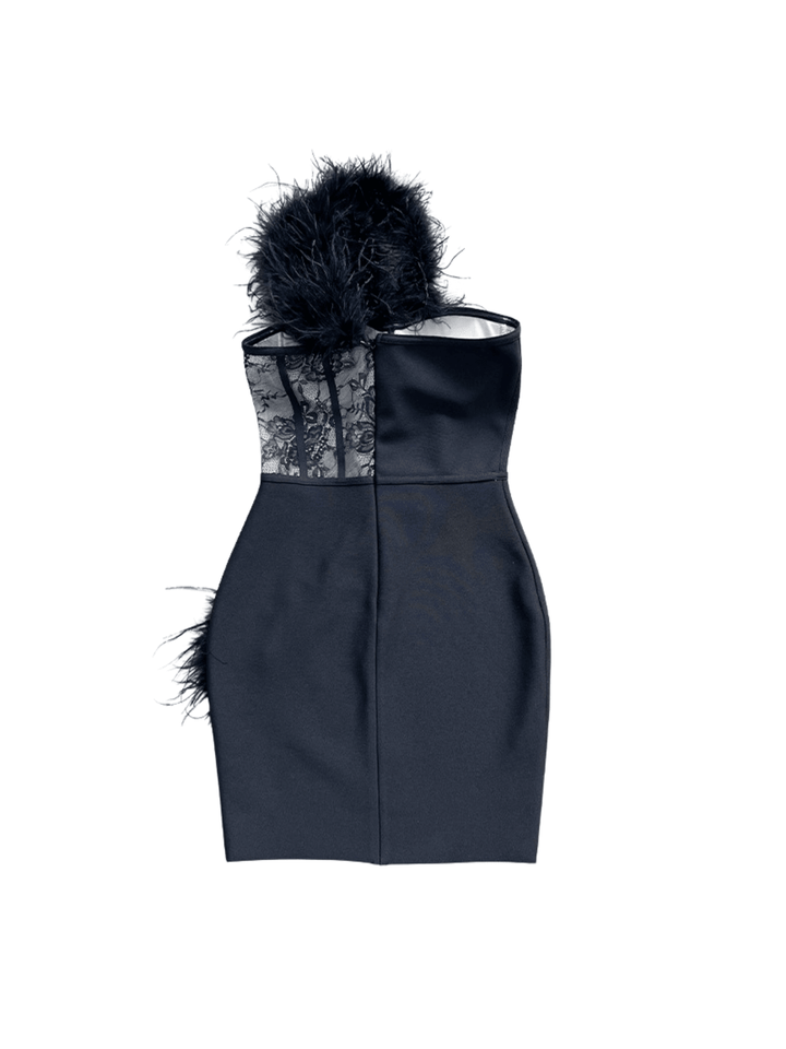 Hayes One Shoulder Feather Bandage Dress - Mew Mews