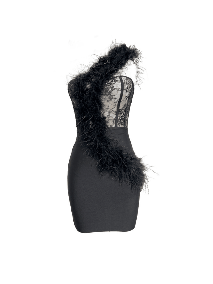 Hayes One Shoulder Feather Bandage Dress - Mew Mews