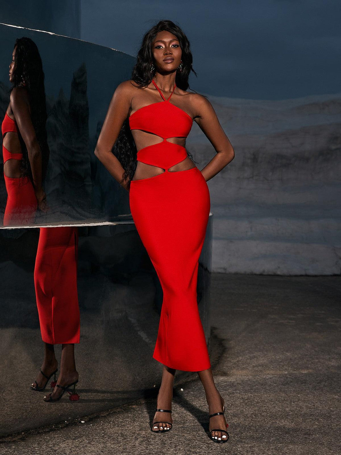 Hedwig Cutout High Split Bandage Dress In Red – Mew Mews Fashion