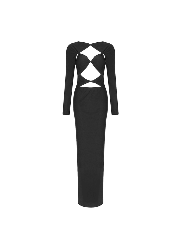 Hedwig Cutout Long Sleeve Maxi Dress In Black - Mew Mews