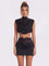 Helixor Cape Sleeve Satin Lace Skirt Set In Black