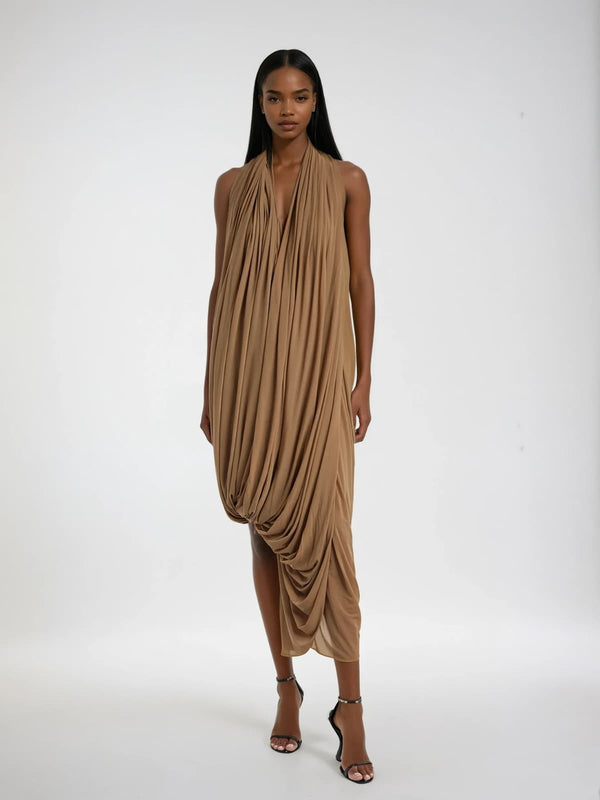 Hemitron Halterneck Ruched Midi Dress