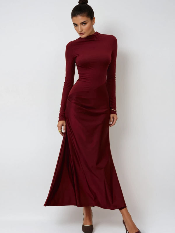 Hertzia Long Sleeve Satin Maxi Dress In Wine