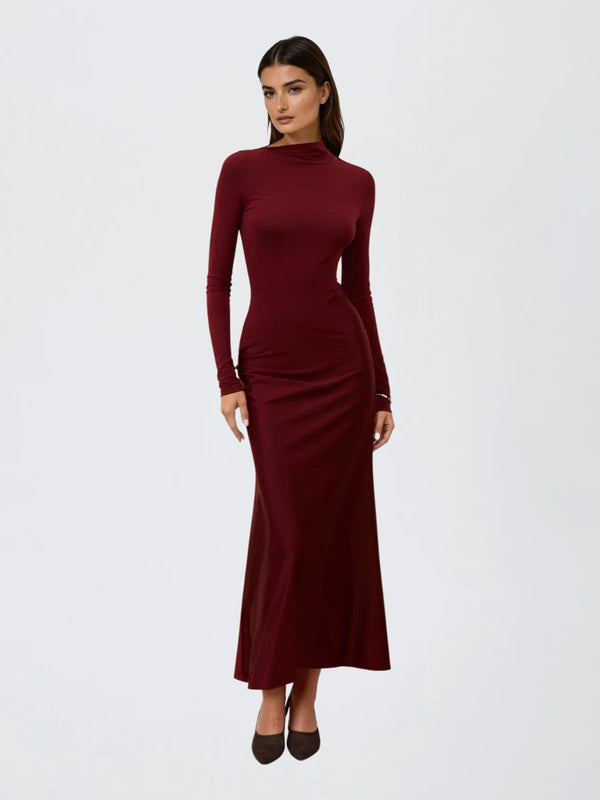 Hertzia Long Sleeve Satin Maxi Dress In Wine