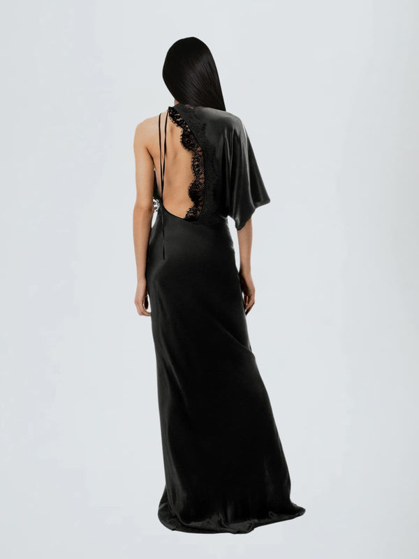Holograxa One Shoulder Lace Maxi Dress