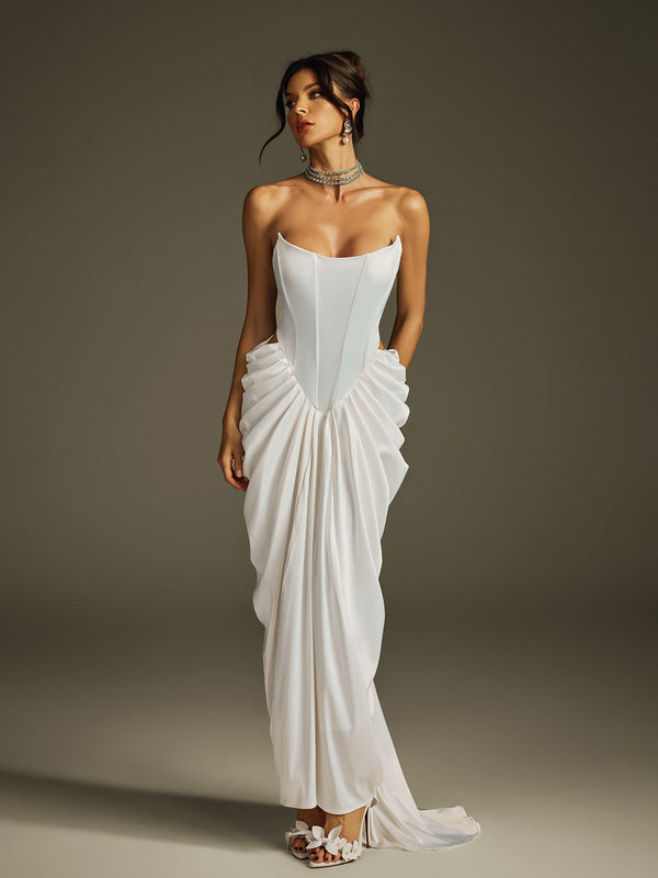 Mew Mews Hryon Strapless Corset Satin Maxi Dress