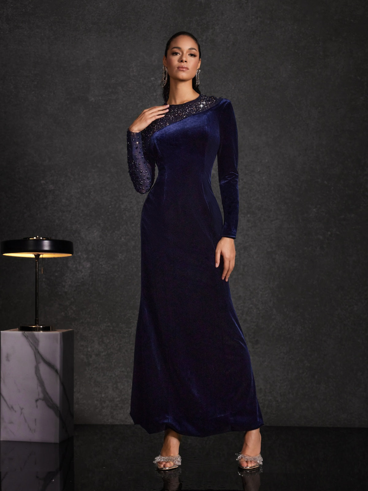 velvet mesh dress Mew Mews Hyalina Velvet Mesh Diamond Maxi Dress