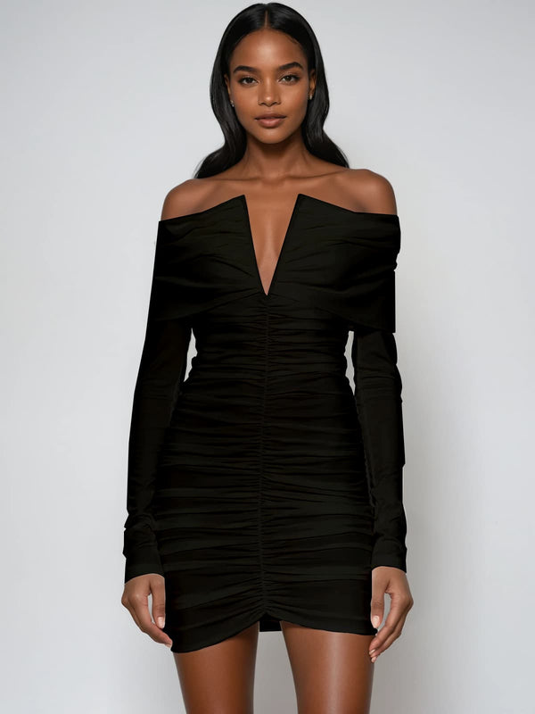 Hyaline V Neck Ruched Mini Dress