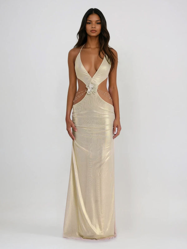 Hydronix Backless Cutout Chain Maxi Dress