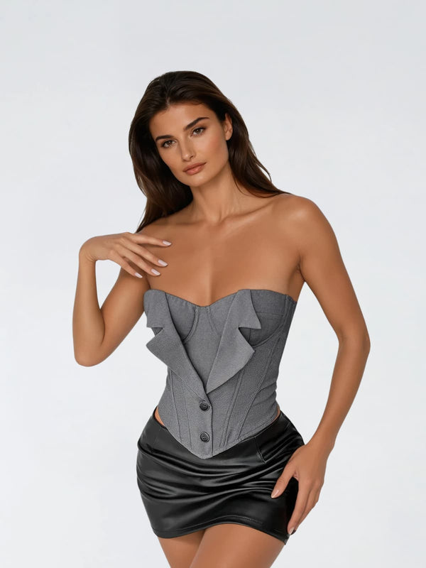 Hyetal Strapless Lace Up Top