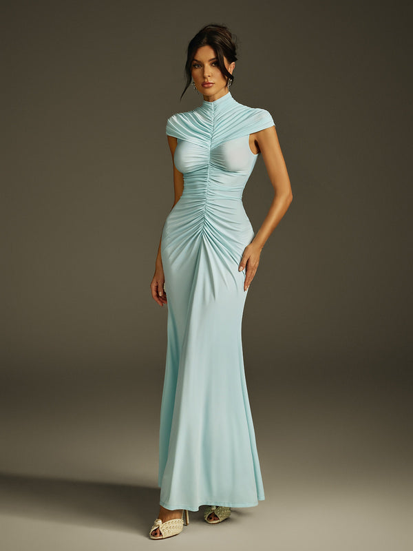 Ildrix High Neck Ruched Maxi Dress