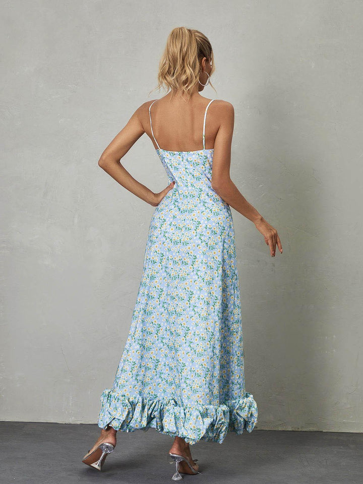 Ilsa Spaghetti Floral Maxi Dress In Blue - Mew Mews