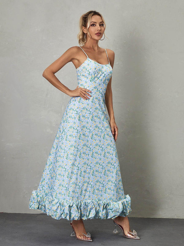 Ilsa Spaghetti Floral Maxi Dress In Blue - Mew Mews