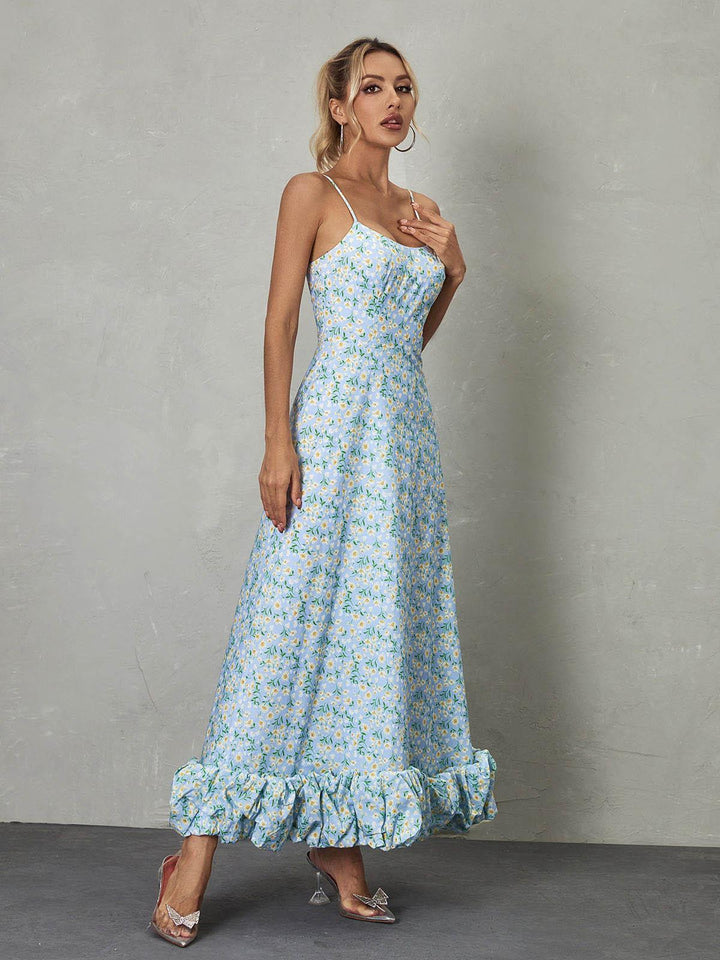 Ilsa Spaghetti Floral Maxi Dress In Blue - Mew Mews