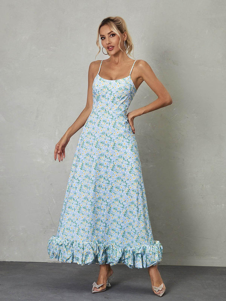 Ilsa Spaghetti Floral Maxi Dress In Blue - Mew Mews