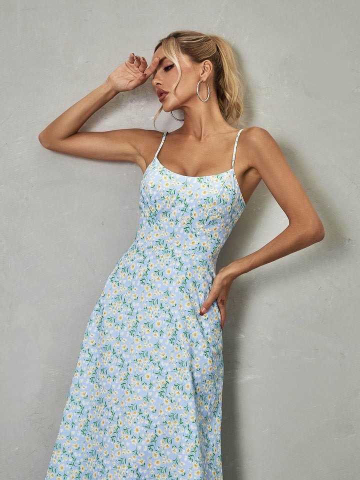 Ilsa Spaghetti Floral Maxi Dress In Blue - Mew Mews