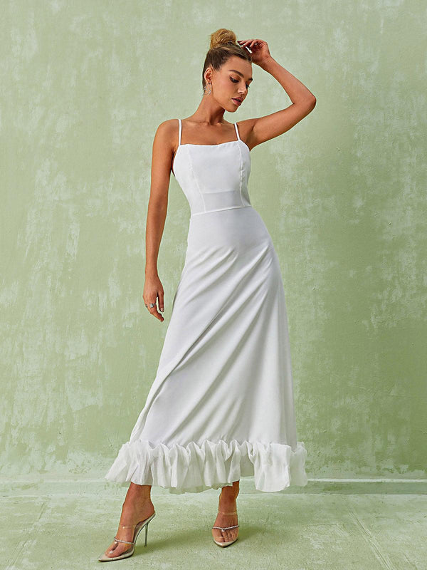Ilsa Spaghetti Maxi Dress In White - Mew Mews Fashion