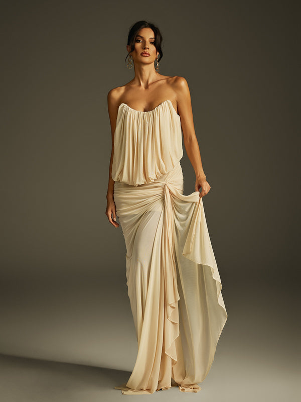 Ilthion Strapless Ruched Draped Maxi Dress