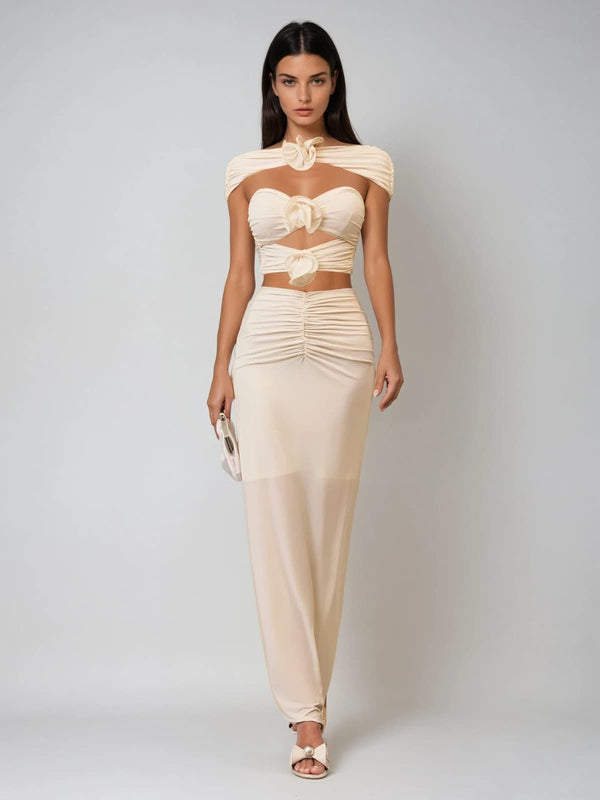 Ilvandis Flower Cutout Ruched Skirt Set