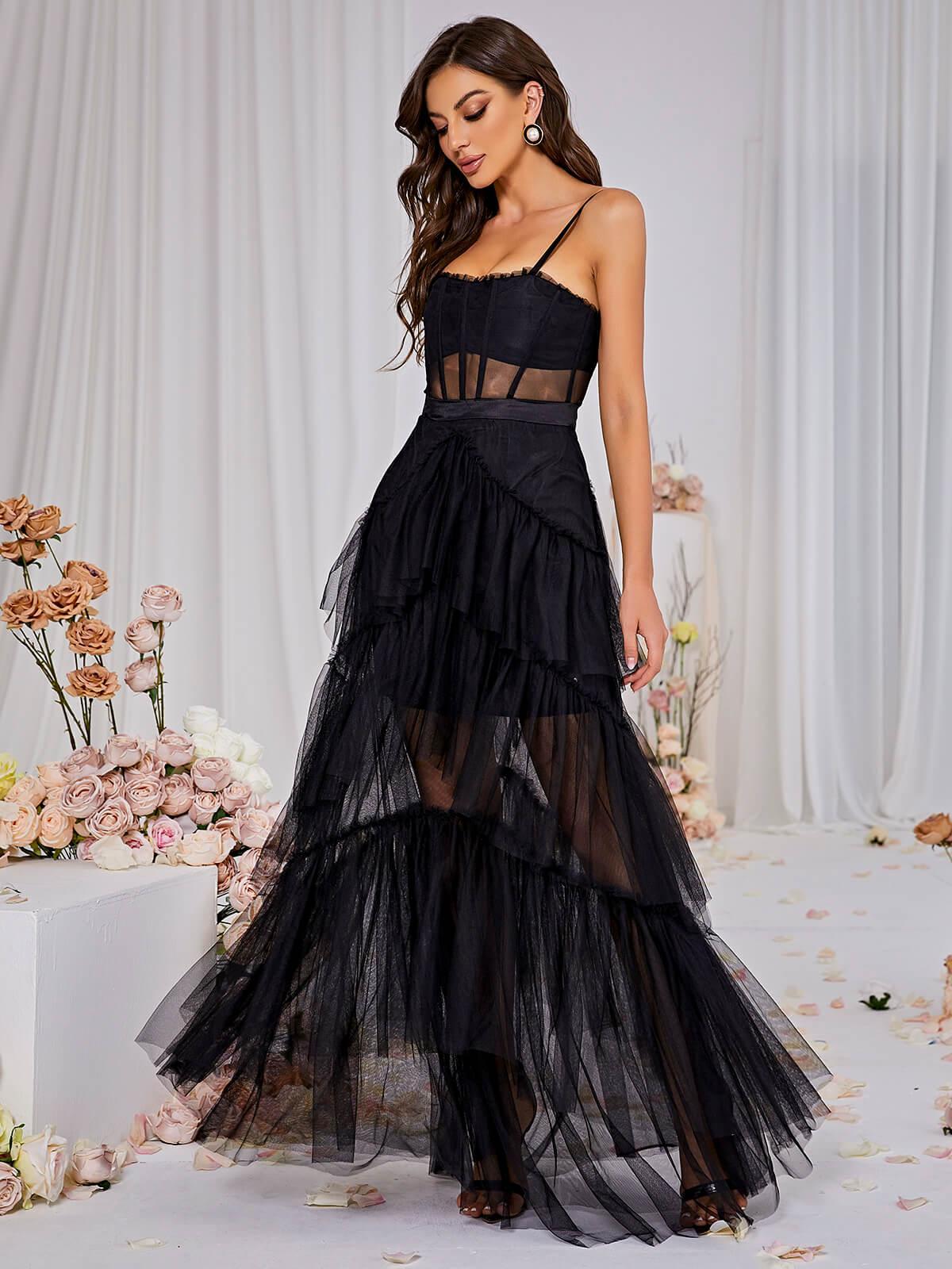 Inaya Mesh Maxi Dress In Black – Mew Mews