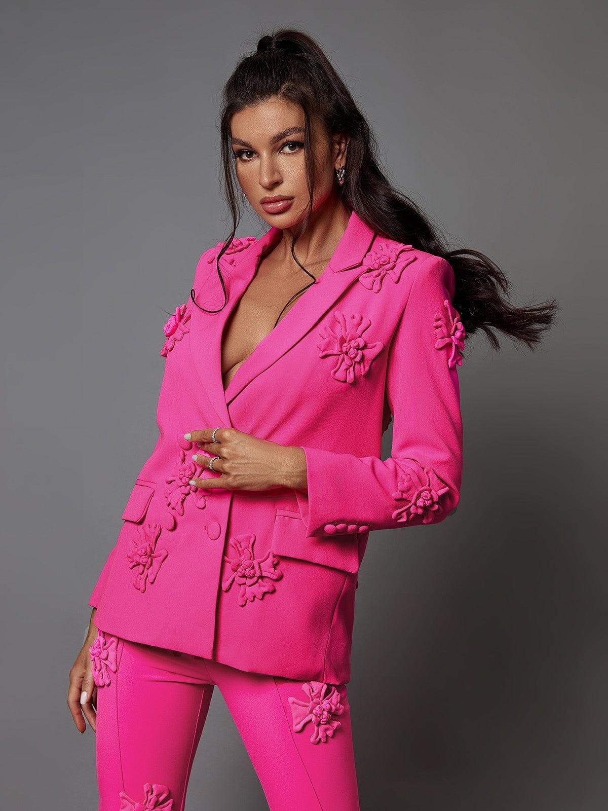 Indiana Floral Embellished Blazer Set In Hot Pink – Mew Mews