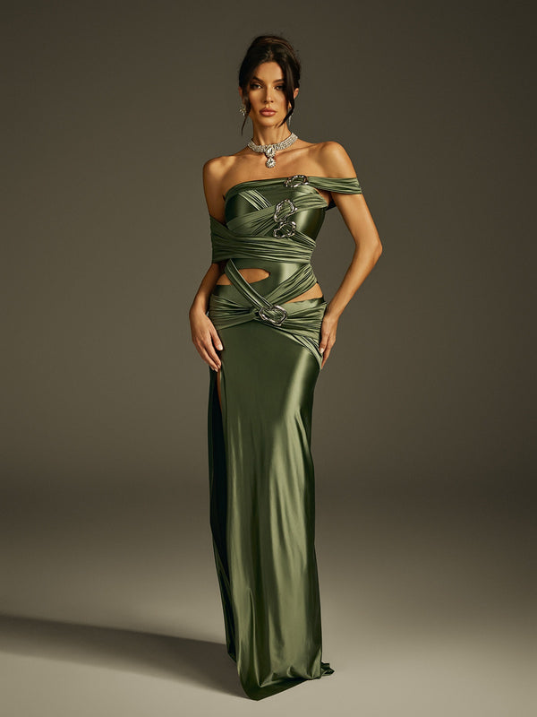 Iryxia Off Shoulder Cutout Split Maxi Dress