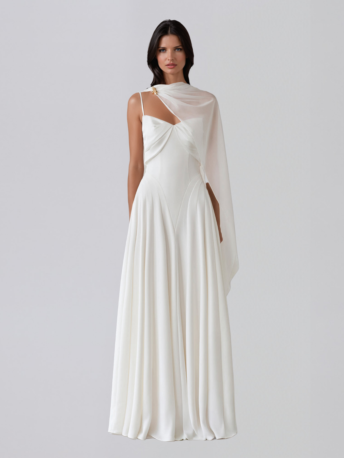 Iskandrel Cape Satin Flared Maxi Dress