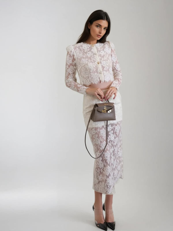 Iteracta Lace Embroidered Floral Skirt Set