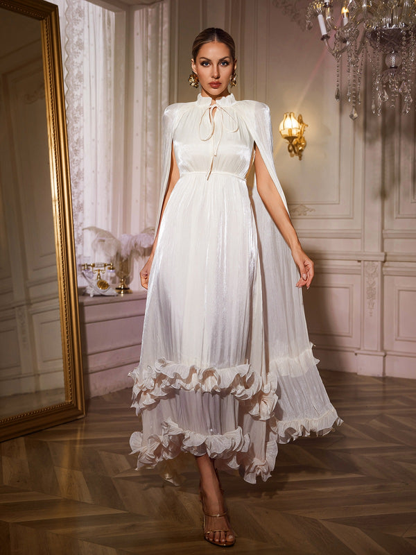 Itziar Shawl Ruffle Maxi Dress In Apricot