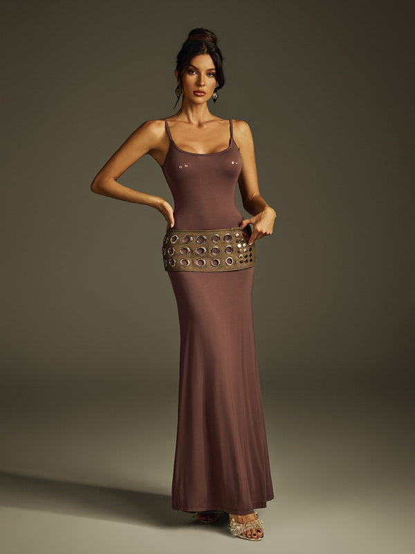 Ivaris Spaghetti Maxi Dress With Belt