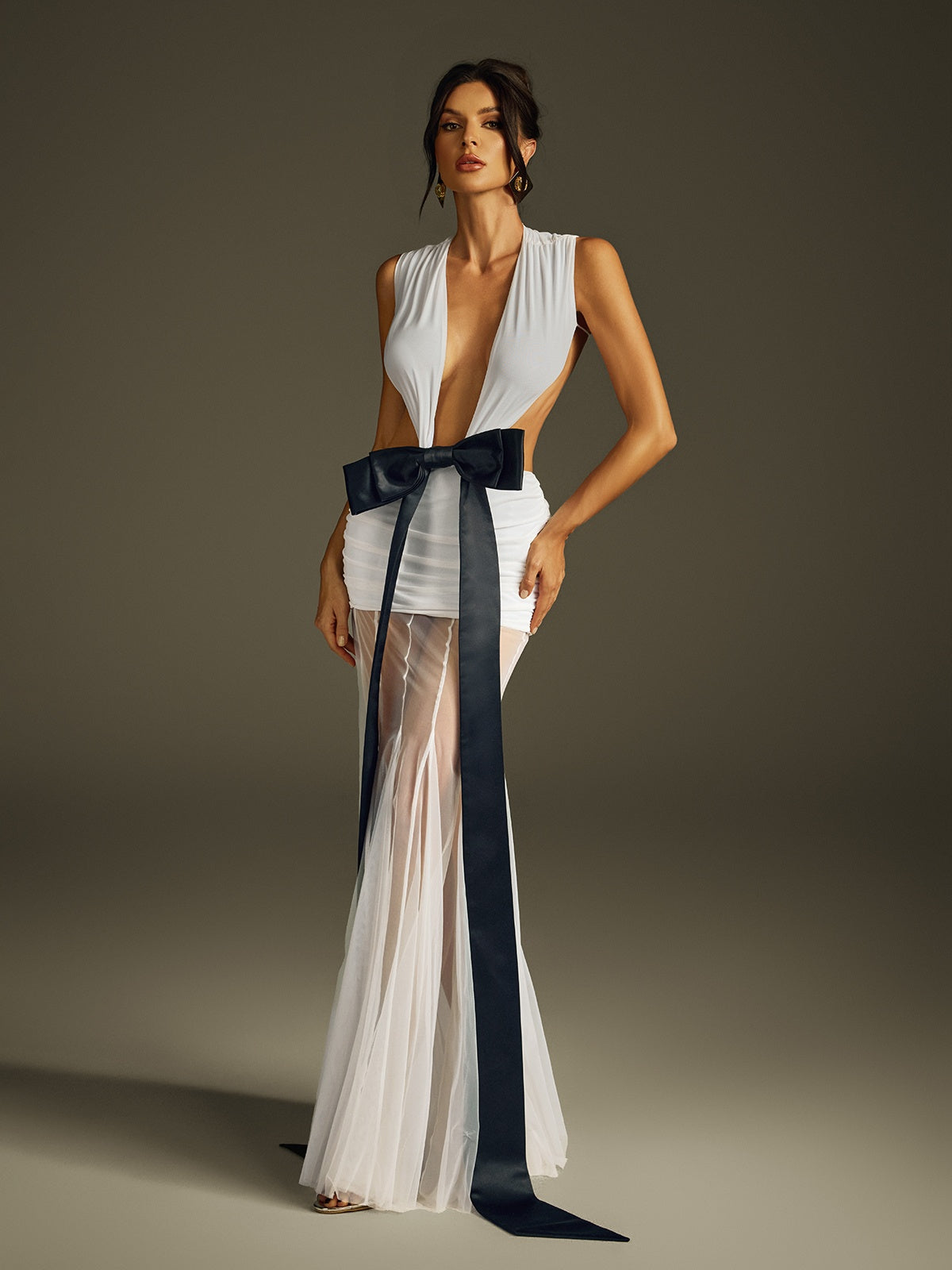 bow front layered mesh tube dress Iyron Sleeveless Bow Mesh Maxi Dress – Mew Mews