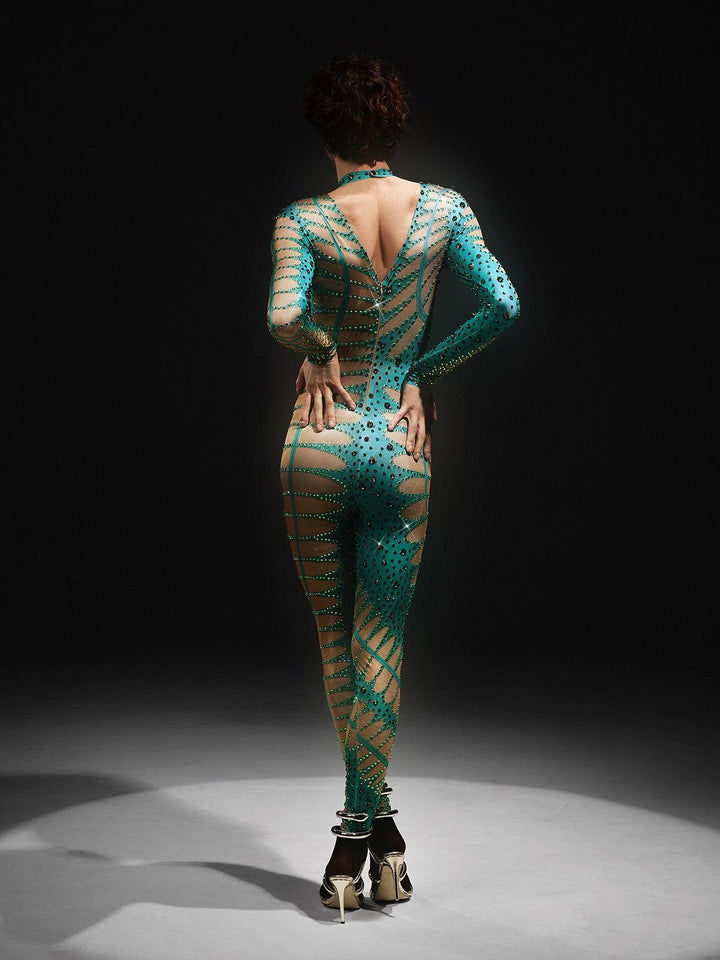 Jadon Hollow Printed Rhinestone Jumpsuit - Mew Mews