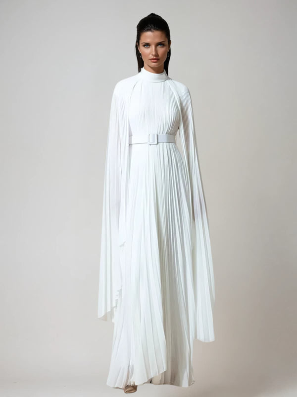 Jaelthis Cape Sleeve Pleated Maxi Dress