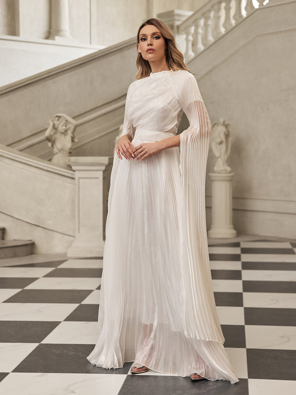 Jaelthis Cape Sleeve Pleated Maxi Dress