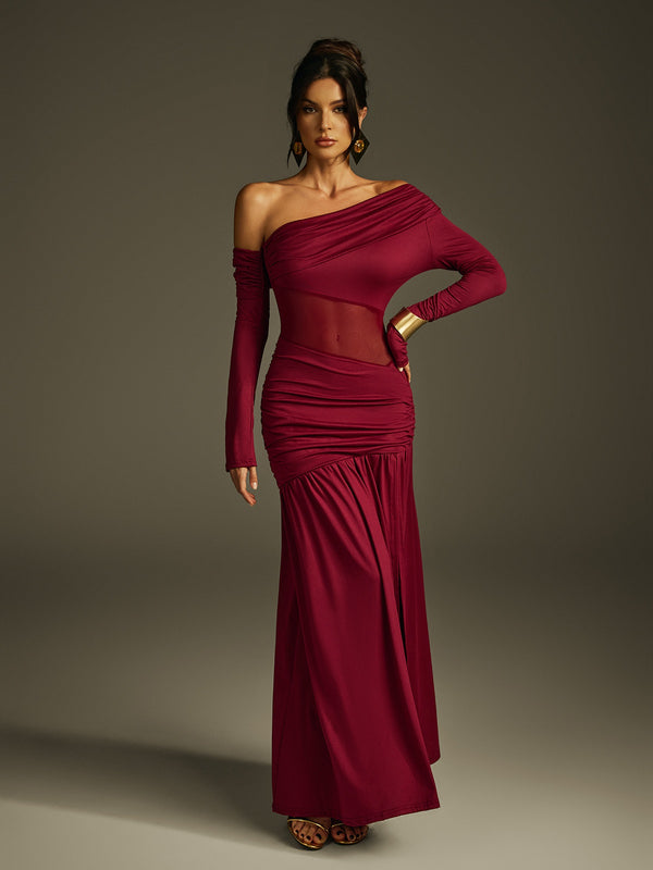 Jaelys One Shoulder Split Ruched Maxi Dress