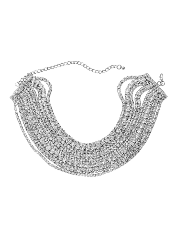 Jago Multi Layered Crystal Necklace In Silver - Mew Mews