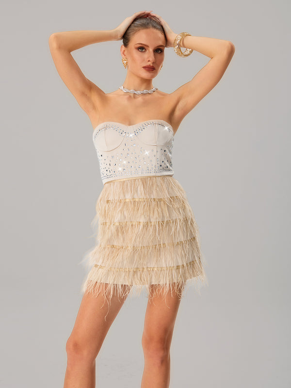 Jagtopa Strapless Fringe Rhinestone Mini Dress