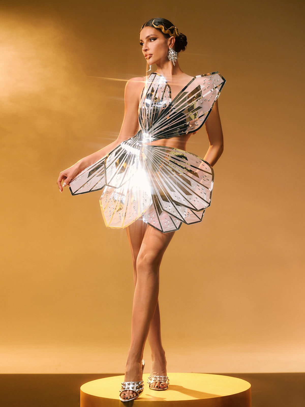 silver butterfly dress Long Metallic Sequin Quinceanera Sweet 16 Dress