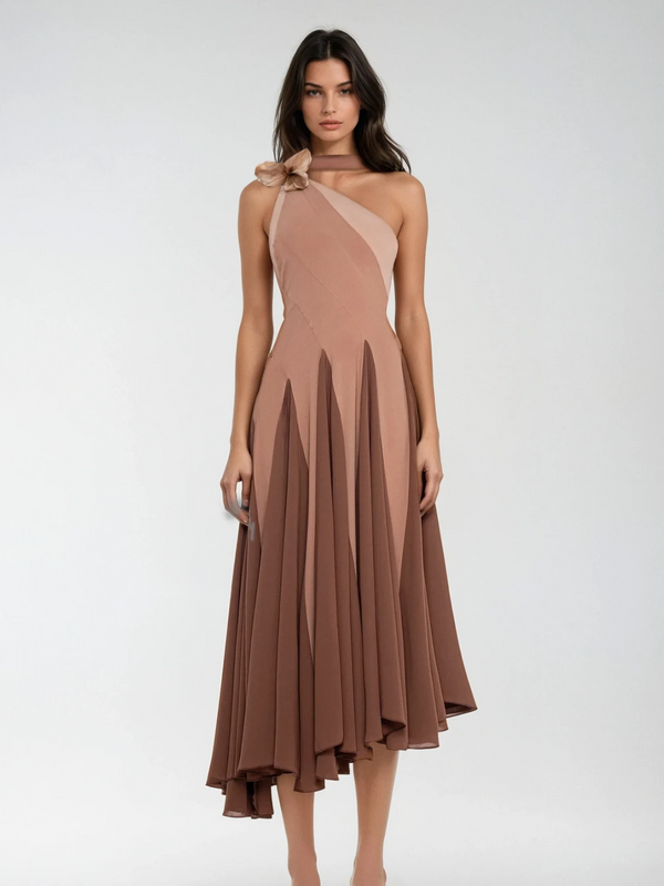 Jarom One Shoulder Flower Scarf Midi Dress